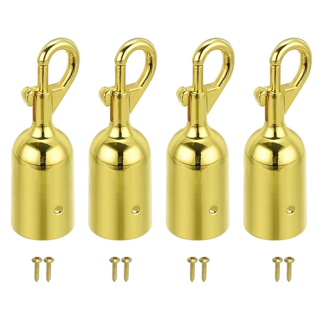 PATIKIL 1.3"x3.7" Stanchion Rope End Stopper, 4 Pack Cord End Caps Barrier Rope End Cap Snap Hooks for Crowd Control Queue Divider, Golden