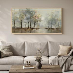 Large Framed Modern Nature Landscape Wall Art for Living Room, Long Horizontal Neutral Tree Pictures Artwork for Walls, Abstract Rustic Farmhouse Prints Paintings for Bedroom Dining Room 60x30 Inch, 28.5"L x 57"W