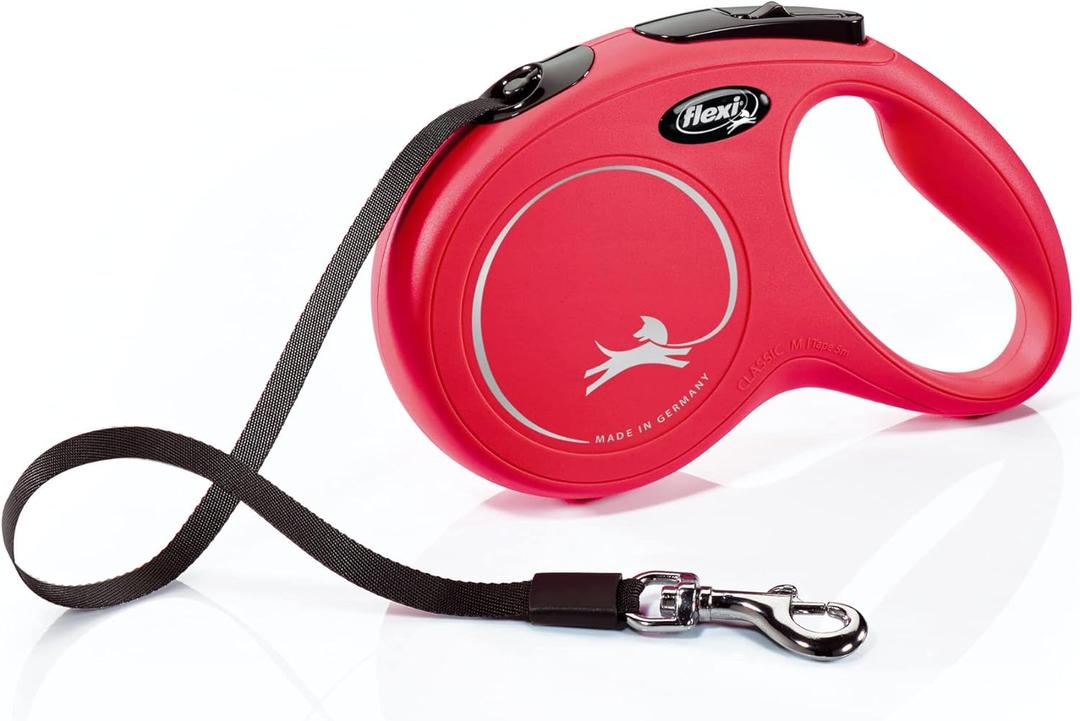 FLEXI New Classic Tape Retractable Dog Leash for Medium-Sized Dogs Upto 55 lbs. 16 ft., Red | Tangle Free Pet Walking Leash with One-Handed Brake, Pause, Lock|German Quality Product