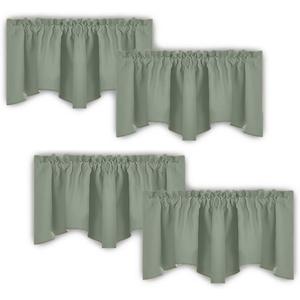 NICETOWN Scalloped Window Valance for Bedroom, Blackout Valance Curtains for Living Room, Kitchen Curtains Valances for Small Window (52x18 Inch, Sage Green, 4 Panels)