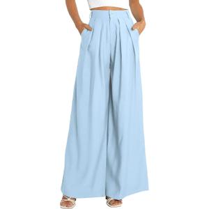 Women's High Waist Casual Wide Leg Palazzo Pants, Dress Pants for Women, Work Pants with Pockets for Women Office. (8, Light Blue)