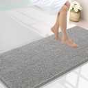 Smiry Luxury Chenille Bathroom Rugs 59x24, Extra Soft and Absorbent Shaggy Bath Mat, Machine Washable, Non-Slip Plush Carpet Runner for Tub, Shower, and Floor, Home Decor Accessories, Light Grey