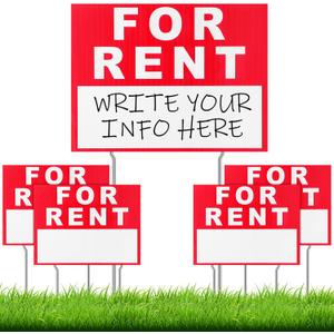 Ripeng 4 Pcs 17 x 13 Inch for Rent Sign with Stand Double Sided Corrugated Plastic Red White for Lease Sign with 8 Pcs Tall Iron Stands for Outdoor House Business Rental Car Apartment (17 x 13 Inch)