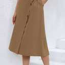 CHARTOU Women's Summer Linen Elastic Back Buttoned Swing Midi A Line Skirt (Brown, M)