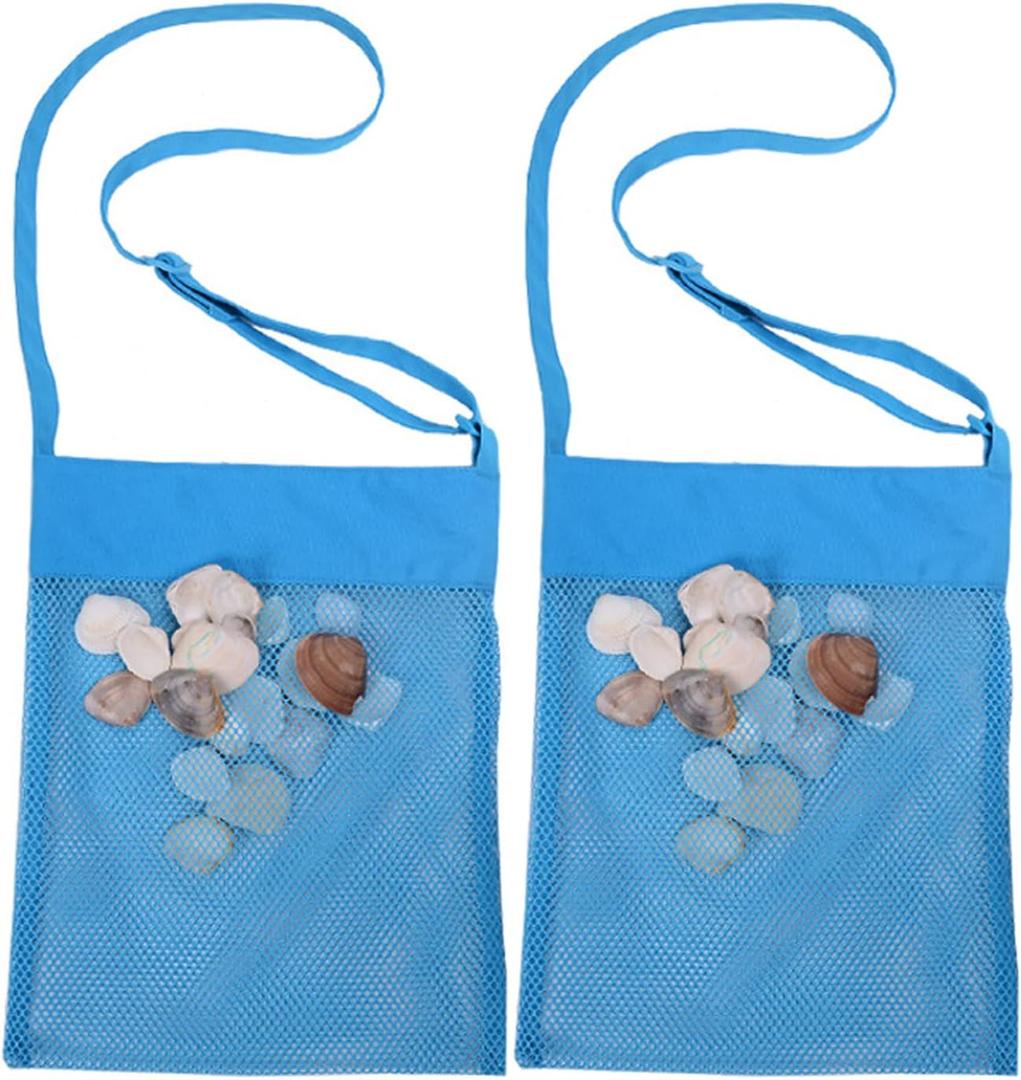 Sand Away Beach Treasures Seashell Pocket Mesh Bags - Set of 2 (Large) (Baby Blue)