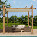 Garvee 10x10 Retractable Pergola Aluminum Outdoor Pergola with Faux Wood Finish Retractable Canopy for Patio or Deck or Garden or Beach or Pavilion Wood and Beige