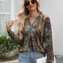 Misakia Womens Long Sleeve Shirts Fall Tops V Neck Tunic Casual Blouses (S)
