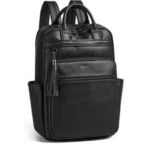 Shrrie Laptop Backpack for Women 15.6 inch Travel Leather Backpack Purse Work Computer Backpacks for Business College Black