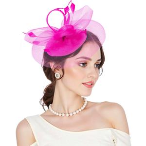 Fascinators Kentucky Hats Derby for Women 2025 Tea Party Hat with Feather Hair Clip Headwear for Wedding Church Hat (One Size, Hot Pink)