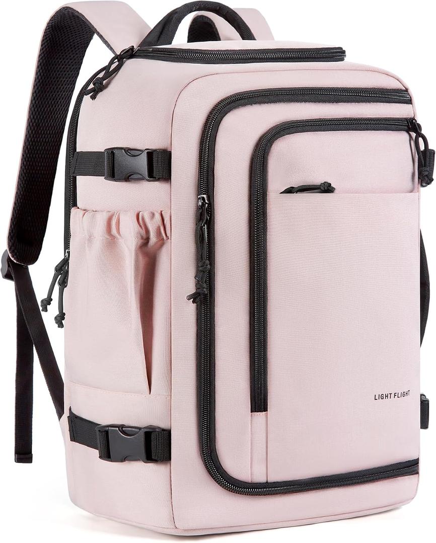 LIGHT FLIGHT Travel Backpack, TSA Friendly Flight Approved Carry on Backpack Water-resistant Lightweight Business Large Weekender Bag Casual Daypack 17.3" Laptop Backpack for Men Women, Pink