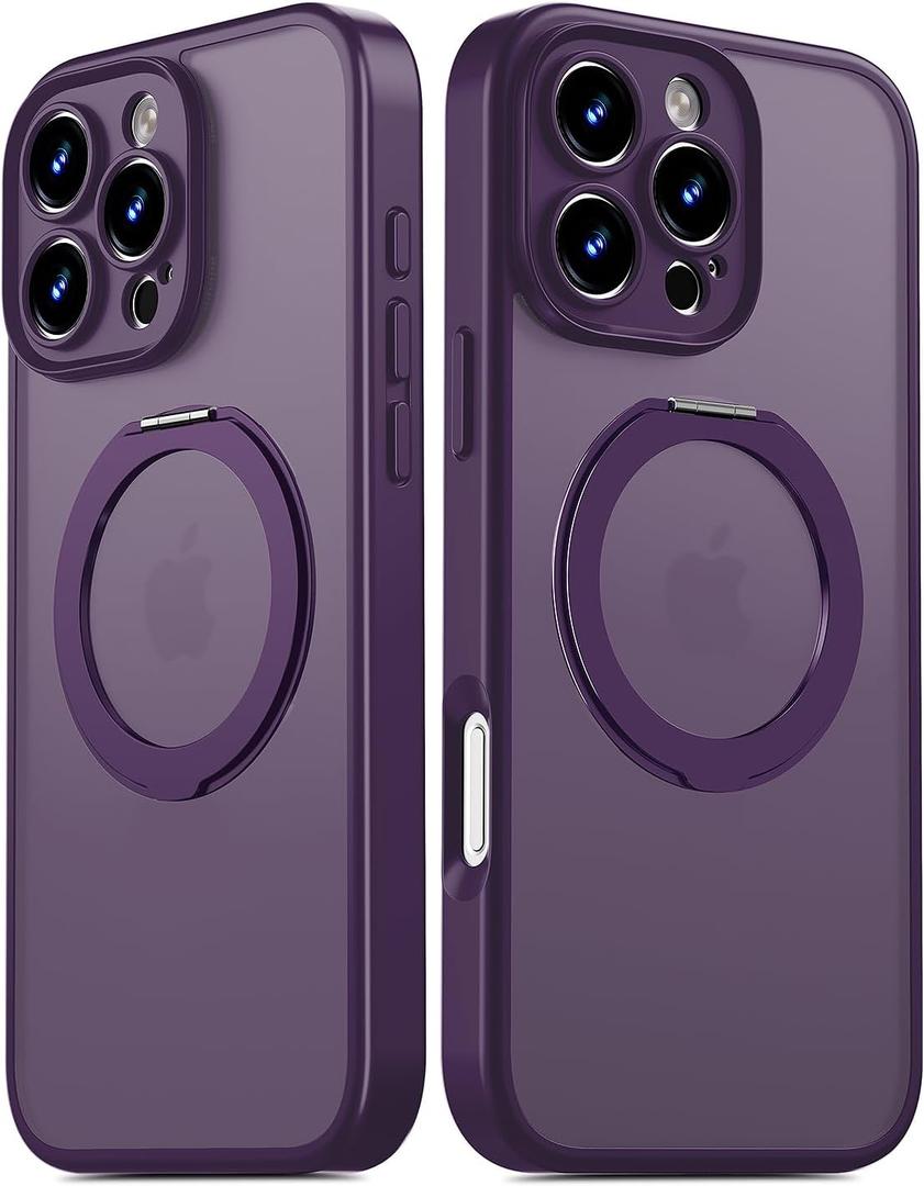  iPhone 16 Pro Max Case Upgraded 360° Spin Magnetic Stand, Compatible with Magsafe, Military Protection, Full Camera Protection, Translucent Matte Phone Case for iPhone 16 Pro Max Purple
