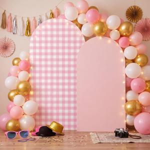 Tegeme Pink Gingham Arch Backdrop Cover 7.2ft 6.6ft Stretchy Backdrop Cover for Baby Shower Party Wedding Birthday Party Ceremony Banquet Decor