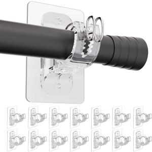 No Drill Curtain Rod Holders, Heavy Duty Self Adhesive Curtain Brackets Hooks, Adjustable Nail-Free Stick on Wall Hangers for Bathroom, Bedroom, Kitchen and Livingroom (14 Pack)