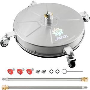 JANZ 18" Pressure Washer Surface Cleaner with 4 Wheels,1/4" Quick Plug,Stainless Steel Housing,2 Extension Wand Attachments, 3 Spray Nozzles and 2 Replacement Nozzles, 4000 PSI