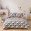Pureant Love Comforter Set Queen Black and White Comforter Cotton Boho Black Quilts Women Men Heart Shaped Comforters Boys Teens Kawaii Comforter Cute Soft White Bedding Love Heart Queen Size Bedding