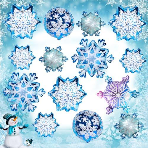 JOICEE 14pcs Snowflake Balloons Snowflake Frozen Balloons for Christmas Winter Wonderland Party Decorations,Snowflake Aluminum Foil Mylar Balloons for New Year Birthday Theme Party Supplies.