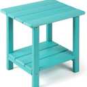 Adirondack Outdoor Side Table, 2-Tier Sturdy Patio End Table Weather Resistant, 16.5" Solid Side Table for Patio, Pool, Porch (Aruba Blue)