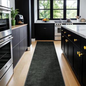 Washable Rug 2x6 Runner Rugs for Hallway Kitchen Bedroom Beside Laundry Room Bathroom Rug - Stain Resistant Non-Slip Backing,Pet & Kids Friendly Low Pile 24x72 Floor Carpet(2x6,Black)