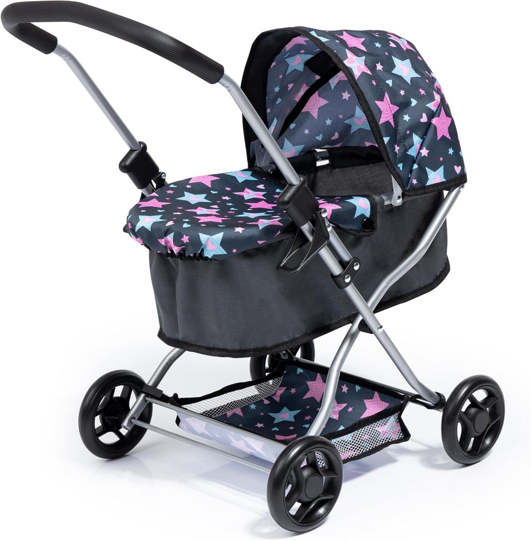 Bayer Doll Stroller Pram Starter with Adjustable Handle, Foldable Design, Canopy & Storage Basket for 18 Inch Dolls, 3.54x11.42x20.47 inches