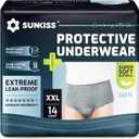 SUNKISS Super Soft Incontinence Underwear for Men, Daytime Disposable Adult Pull Ups, Mens Protective Diapers with Maximum Absorbency, XXLarge, Grey, 14 Count