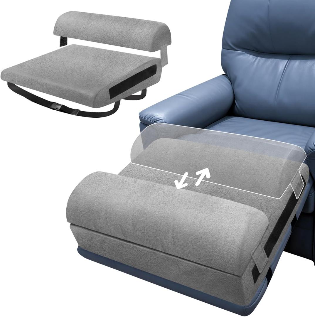 Recliner Leg Rest Cushion, Adjustable Wedge & Semi-Cylinder Foot Pillow with Straps, Removable Foot Rest Extender to Elevate Legs & Foot, Comfort Support Pad for Recliner Chairs Couch, Grey