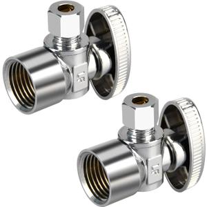 Stop Valves, 2 Pack 1/2" 3/8" Angle Stop Valve, 1/2" FIP Angle Input, 3/8" OD Compression Output, 1/4 Turn, Chrome Plated Brass for Kitchen, Faucet, Toilet Valves