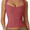 QINSEN Womens Marsala Red Tee Tops Sweetheart Neck High Stretch Sleeveless Shirts for Fashion M