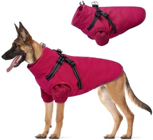 Lelepet Dog Coat 3 in 1 Waterproof Dog Winter Jacket with Harness Built in Windproof Snow Jakcet with Detachable Fleece Sweater Lining Reflective Thermal Cold Weather Coats for Dogs