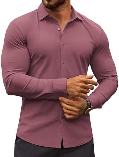 COOFANDY Men's Muscle Fit Dress Shirts Wrinkle-Free Long Sleeve Casual Button Down Shirts M