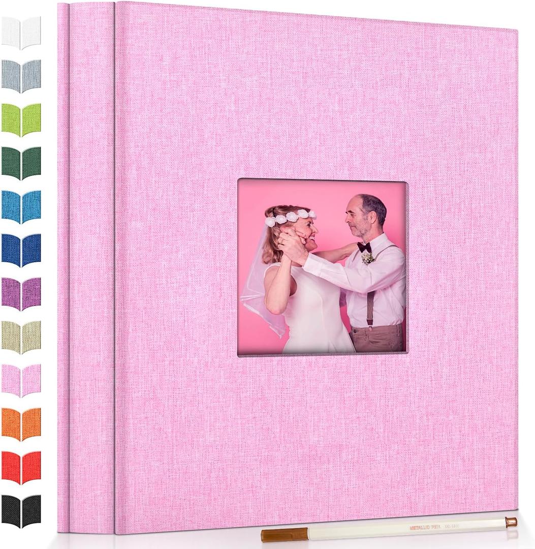 Artfeel Photo Album Self Adhesive Scrapbook Album for 3x5 4x6 5x7 8x10 Pictures,40 Pages Linen Cover with Display Window DIY Photo Book,Ideal Gifts for Family Travel Wedding Baby (Pink)