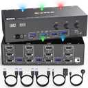 8K KVM Switch 3 Monitors 3 Computers HDMI + DisplayPort, KCEVE USB 3.0 DP KVM Switcher, 8K@30Hz/4k@144Hz Triple Monitor DP KVM for 3 PC Share 3 Display and 4 USB 3.0 Devices