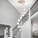 High Ceilings Long Chandeliers Modern Crystal Pendant Light Raindrop Drop Lamp Hanging Chandeliers Flush Mount Lighting Fixtures for Staircase Foyer Entryway Gold 9 Lights, large
