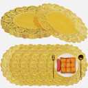 Gueevin 100 Pcs Gold Paper Placemats Disposable Lace Round Paper Placemats Decorative Disposable Placemat Doilies for Dining Wedding Table Decoration Festive Party Birthday Holiday (Gold,12 Inch)