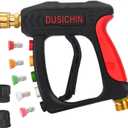 DUSICHIN Power Washer Gun Short Wand With Color-coded Tip Holder on Handle, 5 Tips Car Wash Spray Gun M22-14mm Inlet, High Pressure On Pressure Washers, Garden Hose Adapter for Low Pressure Use
