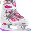Adjustable Ice Skates for Kids Girls Boys, 4 Size Adjustable Beginner Ice Hockey Skates for Youths Teen, Warm Ice Skating Shoes with Electroplated Color-Changing Blades for Outdoor and Rink (Pink Red)