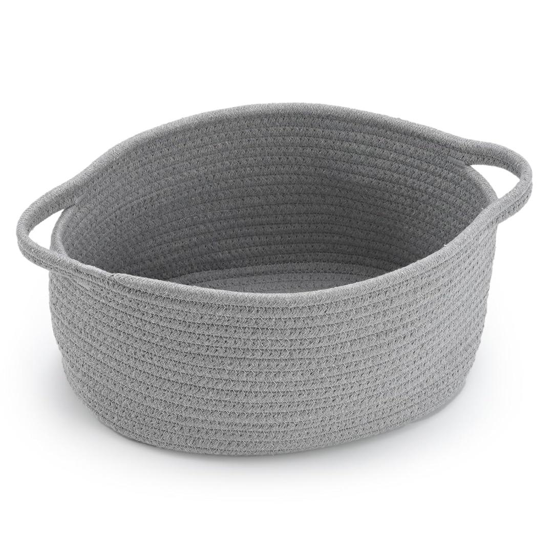Happyiren Cute Woven Storage Basket with Handle, Baskets for Gifts Empty, Gift Baskets for Valentines Day Birthday Baby Shower Raffle Burr Fundraiser, Decorative Organizer Box for Baby Toy Pet (1 Pack, Grey)