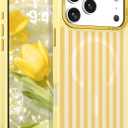 DOMAVER for iPhone 17 Pro Max Case Cute Striped Phone Case Compatible with MagSafe, Slim Translucent Aesthetic Protective Bumper Shockproof Cover for Women Girl for 17 Pro Max 6.9", Yellow