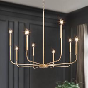 LALUZ Gold Chandelier, 6-Light Modern Farmhouse Dining Room Chandelier Over Table, 19.7'' Candlestick Chandeliers Hanging Light Fixture for Dining Room, Living Room, Bedrooms, Foyer