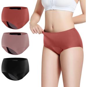 Carer Leak Proof Underwear for Women Washable Incontinence Underwear for Women 150ml Super Absorbent Bladder Leak Panties for Incontinence Postpartum Bladder Leakage Protective Panties 3 PCS, Small (Black/Dusty Rose/Orange)