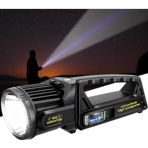 LETOUR 1450000 L Spotlight, Rechargeable Led Spotlight Flashlight with 350 Rotate Head, 9 Modes Super Bright Spot Lights Outdoor Handheld, IPX6 Waterproof Solar Flashlight for Emergencies, XX-Large
