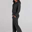 ANRABESS Womens 2 Piece Outfits Half Zip Sweatshirt & Wide Leg Pants Airport Travel Lounge Matching Sets Sweatsuits Clothing (Black, M)