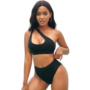 NAFLEAP One Shoulder Cutout Bikini Set for Women High Waisted Bottom Swimsuit Two Piece Bathing Suit (Small, Black)