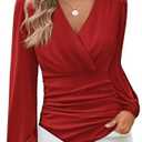 GRACE KARIN Long Sleeve Blouses for Women Dressy Casual, Elegant Wrap Tops V Neck Work Shirts, 2025 Fall Business Outfits.XL