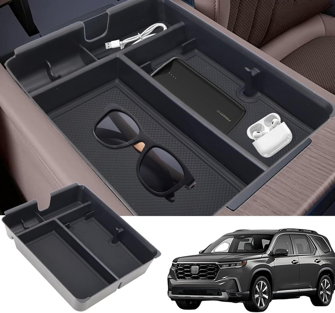 Center Console Organizer Tray Compatible with 2023-2025 Honda Pilot, 2024-2025 Ridgeline & Passport Armrest Storage Insert Tray & Interior Divider Accessories
