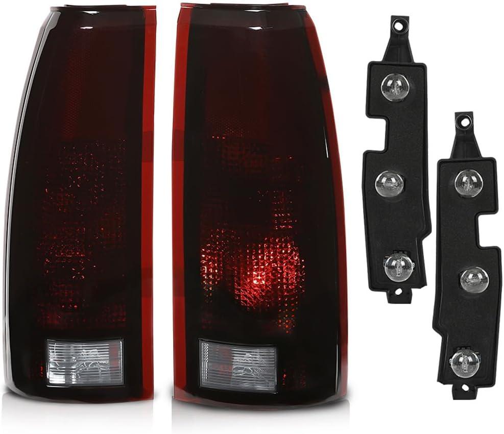 CHEDA Tail Lights w/Bulb Pair Compatible with Chevy GMC C/K 1500 2500 3500 & Chevy Silverado 88-99/Fit Chevy Blazer 92-94 GM2800104, GM2801104 Smoky Lens Rear Lamp Assembly Pilotos Traseros Conjunto