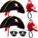 HyDren 6 Pcs Pirate Costume Accessory Sets Skull Print Captain Hat and Stuffed Parrot on Shoulder for Woman Men Kids Adults Halloween School Shows and Theater Performance Cosplay Dress up Props