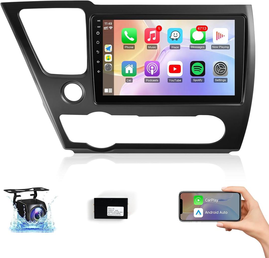 Leadfan Android Car Radio for Honda Civic 2013 2014 2015 2016 2017 Car Stereo with Carplay Android Auto, 9 Inch Touch Screen, Blutooth FM GPS WiFi SWC EQ Canbus (for Honda Civic 2013-2017)