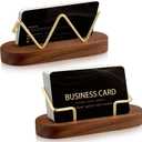 Amyhill 2 Pcs Wood Business Card Holder for Desk Wooden Business Card Display Stand Postcard Organizer for Office Home Desktop(Brown)