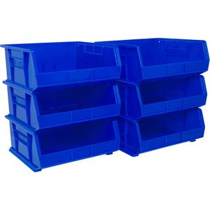 Akro-Mils 30250 AkroBins Plastic Storage Bins, Space-Saving Stackable Bins for Garage, Pantry, Craft Organization, 15" x 16" x 7", Blue, 6-Pack