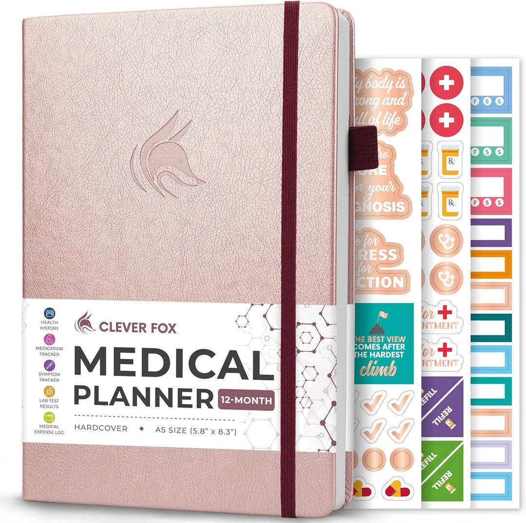 Clever Fox Compact A5 Medical Planner 12-Month  Medical Notebook, Health Diary, Wellness Journal to Track Health 12 Months (Rose Gold)